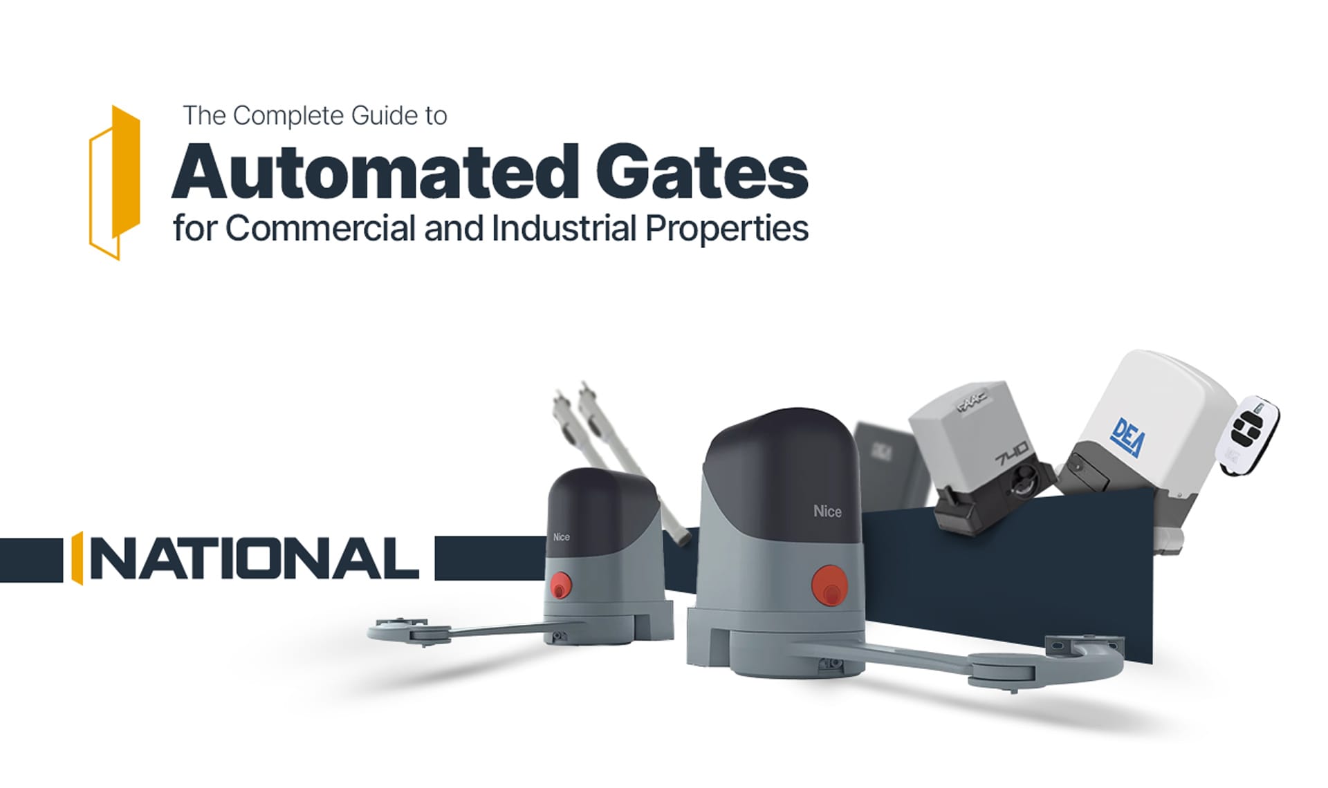 a collection of gate automation equipment, from gate motors to gate arms, all provided by National